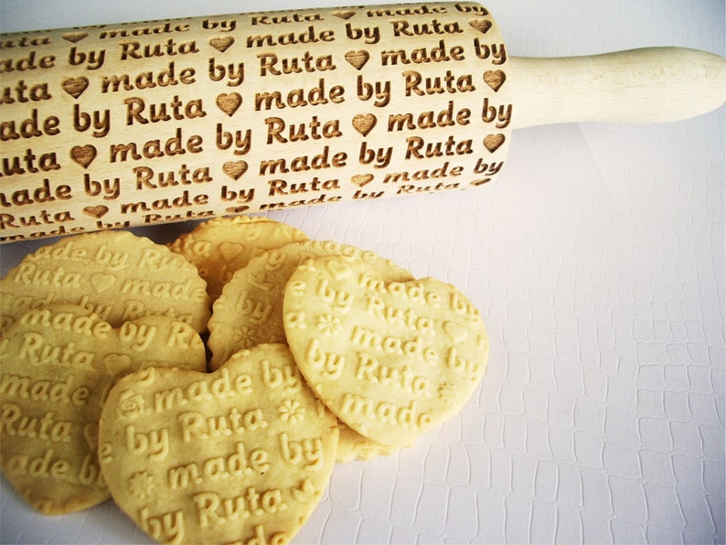 Personalized Rolling Pin with any text. Embossing rolling pin Dough roller for embossed cookies. Lazer engraved image 1