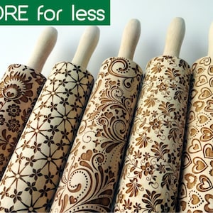 5 ANY pattern Rolling Pin SET. Lazer engraved embossing rolling pins for homemade cookies. Choose your patterns!