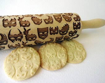 CARNIVAL MASKS Embossing Rolling Pin. Laser engraved rolling pin with MASKS. Carnival. Gift for friend.