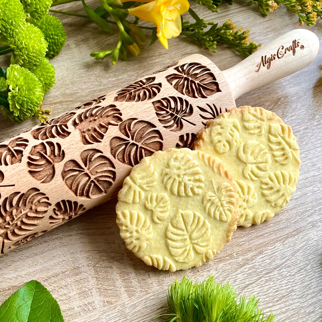 Monstera Leaf Embossing Rolling Pin for Cookies and Pottery From Birch ...