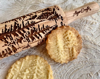 FOREST kids rolling pin. Textured Dough Roller with  birch pattern for Cookies and Pottery by Algis Crafts