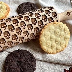 SKULLS Embossing Rolling Pin. Engraved Dough Roller for Embossed Cookies and Pottery by Algis Crafts Halloween image 4