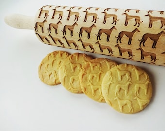 GREYHOUND pattern Embossing Rolling Pin. Whippet Dog pattern. Engraved rolling pin with Greyhound dog breed for embossed cookies or pasta.