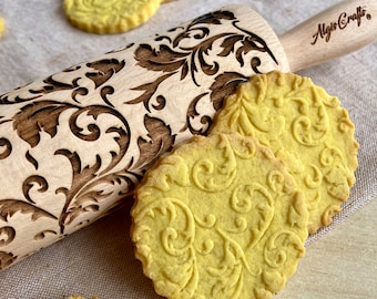 Floral Embossing Rolling Pin, Royal Cookie Roller, Pottery Tool