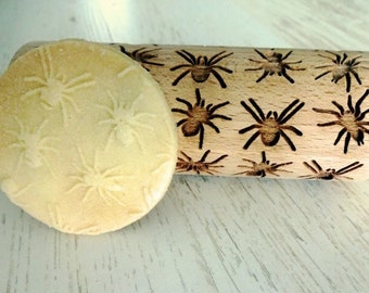 SPIDER Mini Embossed Rolling Pin for Halloween Cookies. Kid Size  Embossing Dough Roller for Play Dough, Salt Dough or Clay by AlgisCrafts