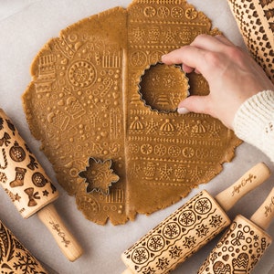 CHRISTMAS FUN 3 Kid Embossing Rolling pin SET. Christmas tree. Snowflake. Winter. Star. Gingerbread. Children Rolling Pin for cookies image 5