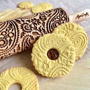 PAISLEY Embossed Rolling Pin Mini Size. Textured Dough Roller for Cookies and Pottery by Algis Crafts image 1