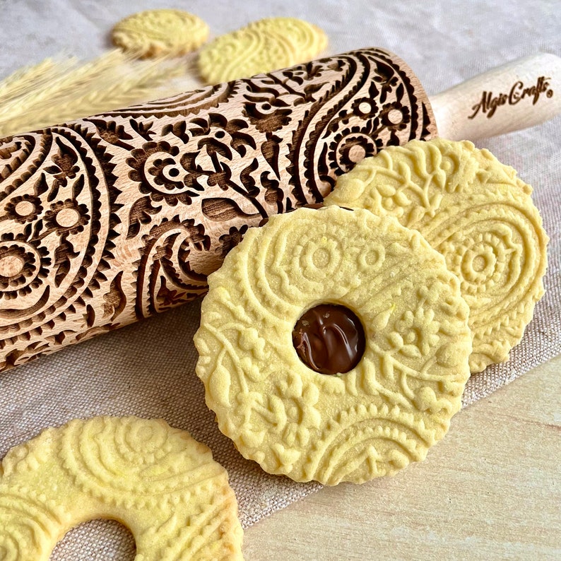 PAISLEY Embossed Rolling Pin Mini Size. Textured Dough Roller for Cookies and Pottery by Algis Crafts image 1