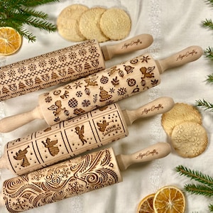 4 ANY pattern Rolling Pin SET. Lazer engraved embossing rolling pins for homemade cookies. Choose your patterns!