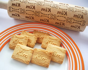 Personalized Embossing Rolling Pin: Custom Names, Laser Engraved, Beach Wood