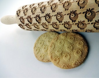 FUNNY BULLS Embossing Rolling Pin. Rolling pin Pattern with Funny COW. Calves. Animal. Farm