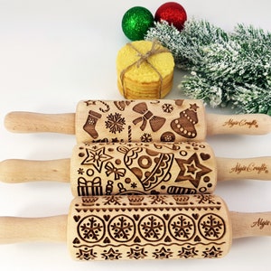 CHRISTMAS FUN 3 Kid Embossing Rolling pin SET. Christmas tree. Snowflake. Winter. Star. Gingerbread. Children Rolling Pin for cookies image 3