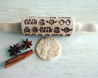 STAR mini Embossing Rolling Pin. Engraved rolling pin for kids by Algis Crafts.