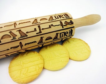 EGYPT HIEROGLYPHS Embossing Rolling Pin. Laser engraved rolling pin with EGYPT hieroglyphs. Gift for friend.