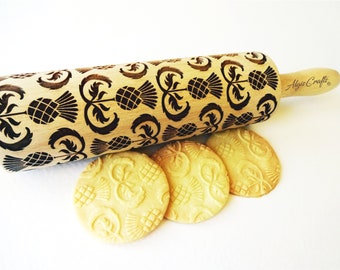 Thistle Embossed Rolling Pin: Handmade Beech Wood Cookie Roller