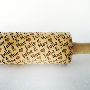 Personalized Rolling Pin - with COUPLE NAMES.  Embossing rolling pin. Gift for wedding. Lazer engraved for homemade embossed cookies
