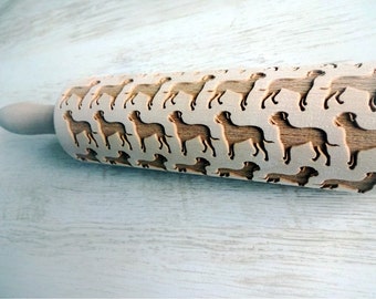 AMERICAN BULLDOG pattern Embossing Rolling Pin. Engraved rolling pin with American Bulldog dog breed for embossed cookies or pasta.