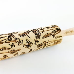 MEADOW embossing Rolling pin Wooden embossed dough roller with wild flowers for embossed cookies and pottery by Algis Crafts image 6