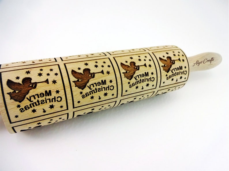 Christmas gingerbread cookies Christmas tree Embossing rolling pin with Christmas symbols FLYING ANGELS Rolling pin star snowflake