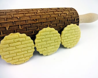 BRICK WALL Embossing Rolling Pin. Laser engraved rolling pin with BRICKS pattern. Dough roller. Embossed cookies. Potery. Wall. Gift for Dad