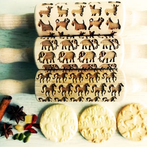 ANIMALS,  3 Kid Rolling pin SET. Wooden Laser Cut Mini Rolling Pins for cookies, play dough, salt dough or clay