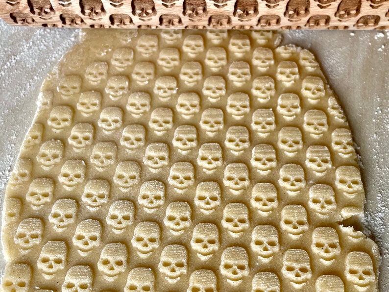 SKULLS Embossing Rolling Pin. Engraved Dough Roller for Embossed Cookies and Pottery by Algis Crafts Halloween image 2