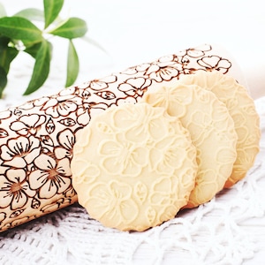 SAKURA Embossing Rolling Pin. Cherry blossoms pattern. Engraved dough roller for embossed cookies and Pottery by Algis Crafts