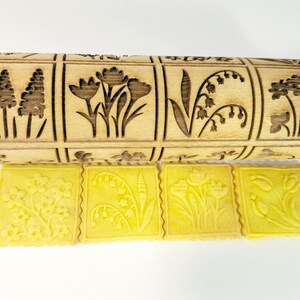 SPRING FLOWERS Embossed Rolling Pin with tulips daffodils primrose snowdrops dandelions hyacinths lilies orphans crocuses by Algis Crafts image 6