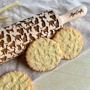 KITTY Cat Pattern Embossing Rolling Pin. Engraved Dough Roller with Cats for Embossed Cookies. Christmas Gift for Cat Lovers