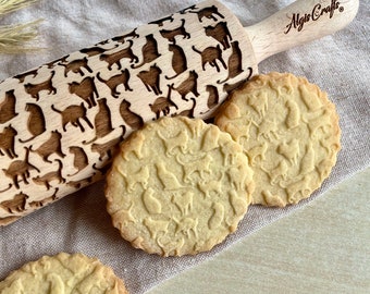 KITTY Cat Pattern Embossing Rolling Pin. Engraved Dough Roller with Cats for Embossed Cookies. Christmas Gift for Cat Lovers