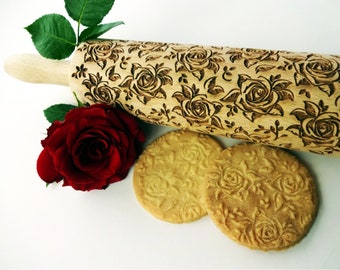 BLOSSOMS WALTZ Embossing Rolling Pin. FLOWERS pattern. Engraved rolling pin with Blossoms Waltz for embossed cookies. Pottery. Clay roller.