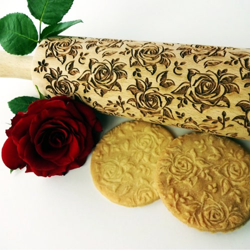 FLORAL WREATH Embossing Rolling Pin. Flower Pattern. Engraved Etsy