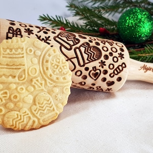 CHRISTMAS FUN Embossed Rolling Pin Mini Size. Textured Dough Roller for Cookies and Pottery by Algis Crafts