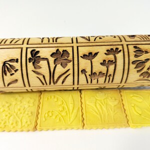 SPRING FLOWERS Embossed Rolling Pin with tulips daffodils primrose snowdrops dandelions hyacinths lilies orphans crocuses by Algis Crafts image 3