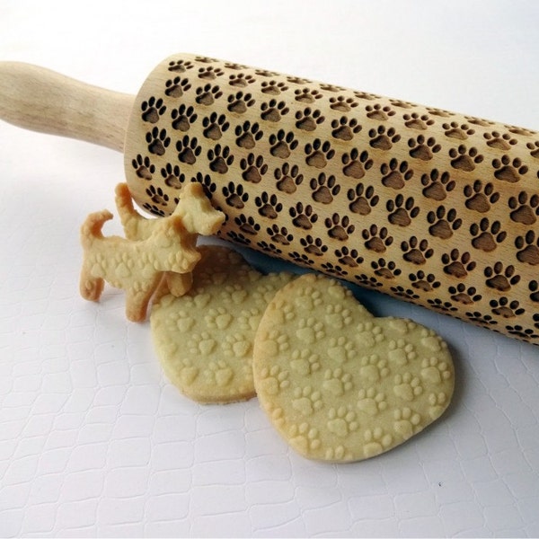 Paw Embossing Rouleau à pâtisserie. Rouleau de pâte gravé de modèle de PATTE de Dogie avec l’empreinte du chien pour des biscuits gaufrés