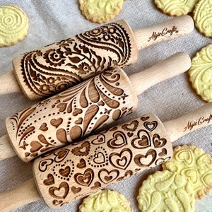 LOVELY DAY, set di 3 mini mattarelli in rilievo con motivo cachemire, cuori, farfalle per biscotti, plastilina o argilla di Algis Crafts