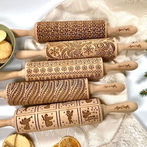 5 ANY pattern Rolling Pin SET. Lazer engraved embossing rolling pins for homemade cookies. Choose your patterns!