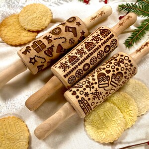 CHRISTMAS FUN 3 Kid Embossing Rolling pin SET. Christmas tree. Snowflake. Winter. Star. Gingerbread. Children Rolling Pin for cookies image 4