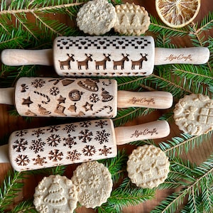 CHRISTMAS 3 KIDS Rolling pin SET. Christmas tree. Snowflake. Winter. Star. Snowman. Gingerbread. Children Rolling Pin for cookie, play dough