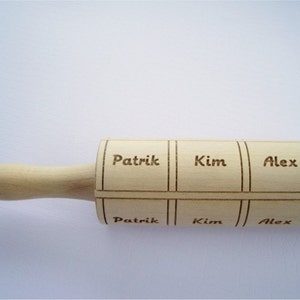 Personalized Rolling Pin with NAMES. Up to 16 Names/ Words on a Rolling Pin. Lazer engraved embossing rolling pin for personalized cookies
