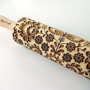 Folk Embossing Rolling Pin. FOLK pattern. Engraved dough roller for embossed cookies and Pottery by Algis Crafts image 5