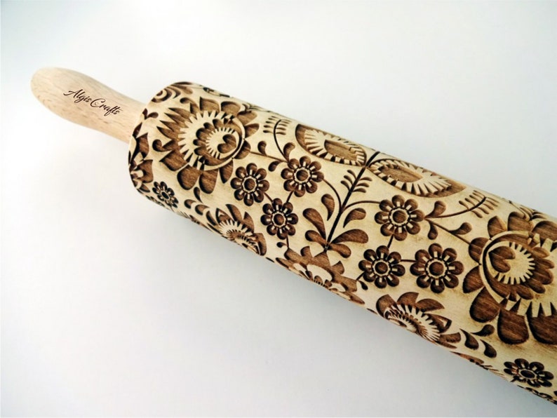 Folk Embossing Rolling Pin. FOLK pattern. Engraved dough roller for embossed cookies and Pottery by Algis Crafts image 5