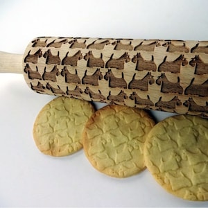 TERRIER pattern Embossing Rolling Pin. Scottish Terrier Dog pattern. Engraved rolling pin with Scottie for embossed cookies or pasta.
