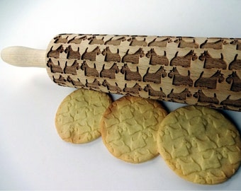 TERRIER pattern Embossing Rolling Pin. Scottish Terrier Dog pattern. Engraved rolling pin with Scottie for embossed cookies or pasta.