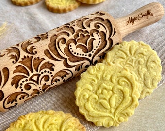 DAMASK Embossed Rolling Pin Mini Size. Textured Dough Roller for Cookies and Pottery by Algis Crafts