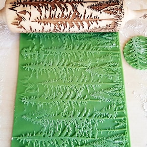FOREST Embossing Rolling Pin. Deep Carved Mold Springerle Cookie Stamp Ceramic Tool with Woodland by Algis Crafts