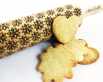 EDELWEISS Embossing Rolling Pin. Edelweiss flower pattern. Engraved dough roller for embossed cookies and Pottery by Algis Crafts