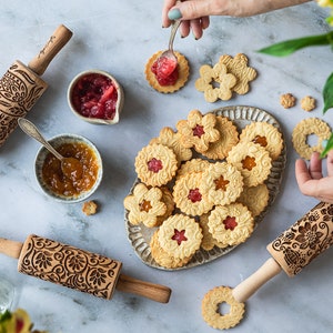 FLORET, 3 Kid Rolling pin SET. Wooden Laser Cut Mini Rolling Pins for cookies, play dough, salt dough or clay image 4