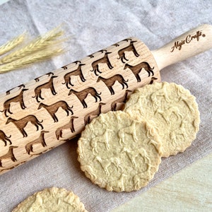 GREYHOUND pattern Embossing Rolling Pin. Whippet Dog pattern. Engraved rolling pin - perfect Gift for Cookies and Pottery by Algis Crafts