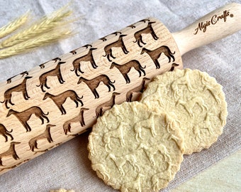 GREYHOUND pattern Embossing Rolling Pin. Whippet Dog pattern. Engraved rolling pin - perfect Gift for Cookies and Pottery by Algis Crafts